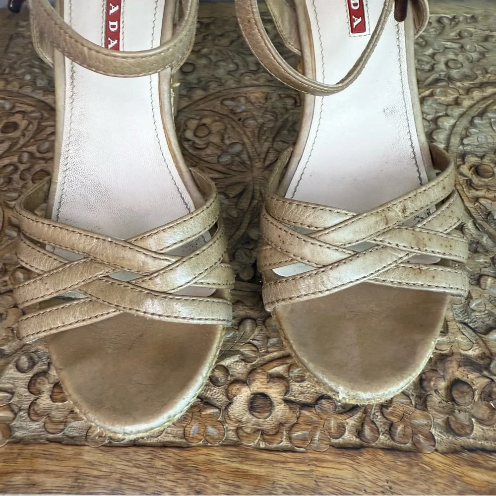 Prada Women's Leather Espadrille Cork Platform Sandals Sz 36